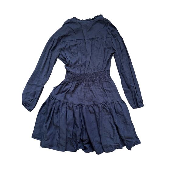 Maje Navy Blue Tie Neck Long Sleeve Ruffle Mini Dress Size 3 - Picture 6 of 9